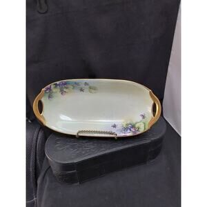 Bavarian purple pansies and heavy gold Celery tray tab handle